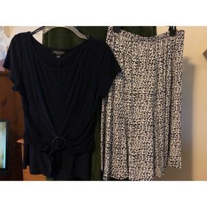 Large 2 piece Navy blue blouse/ blue/white skirt outfit